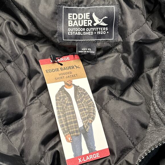 NWT Eddie Bauer Hooded Shirt Jacket Pockets Full-Zip Fleece Blue Gray Men's XL - Picture 3 of 5